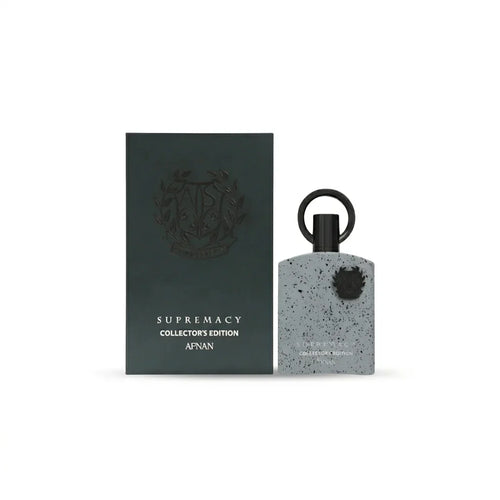 Supremacy Collector's Edition Afnan perfume with grey speckled bottle and matching box