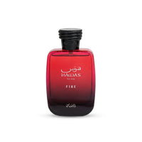 Red Hawas Fire perfume bottle for men with black cap on white background