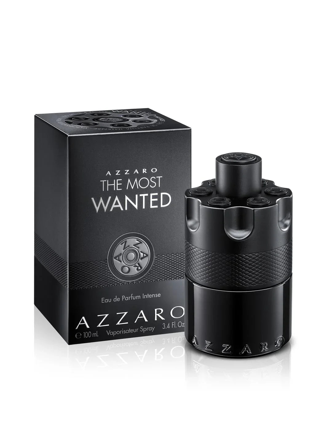 Azzaro The Most Wanted black perfume bottle and box, luxury eau de parfum for men, 100ml